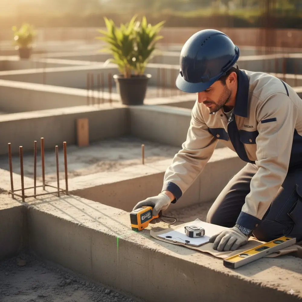 NBE engineer measuring a foundation on an Orange County job site