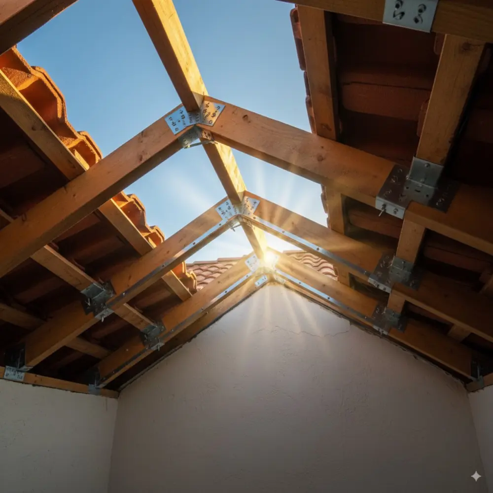 Exposed residential roof framing around planned roof openings