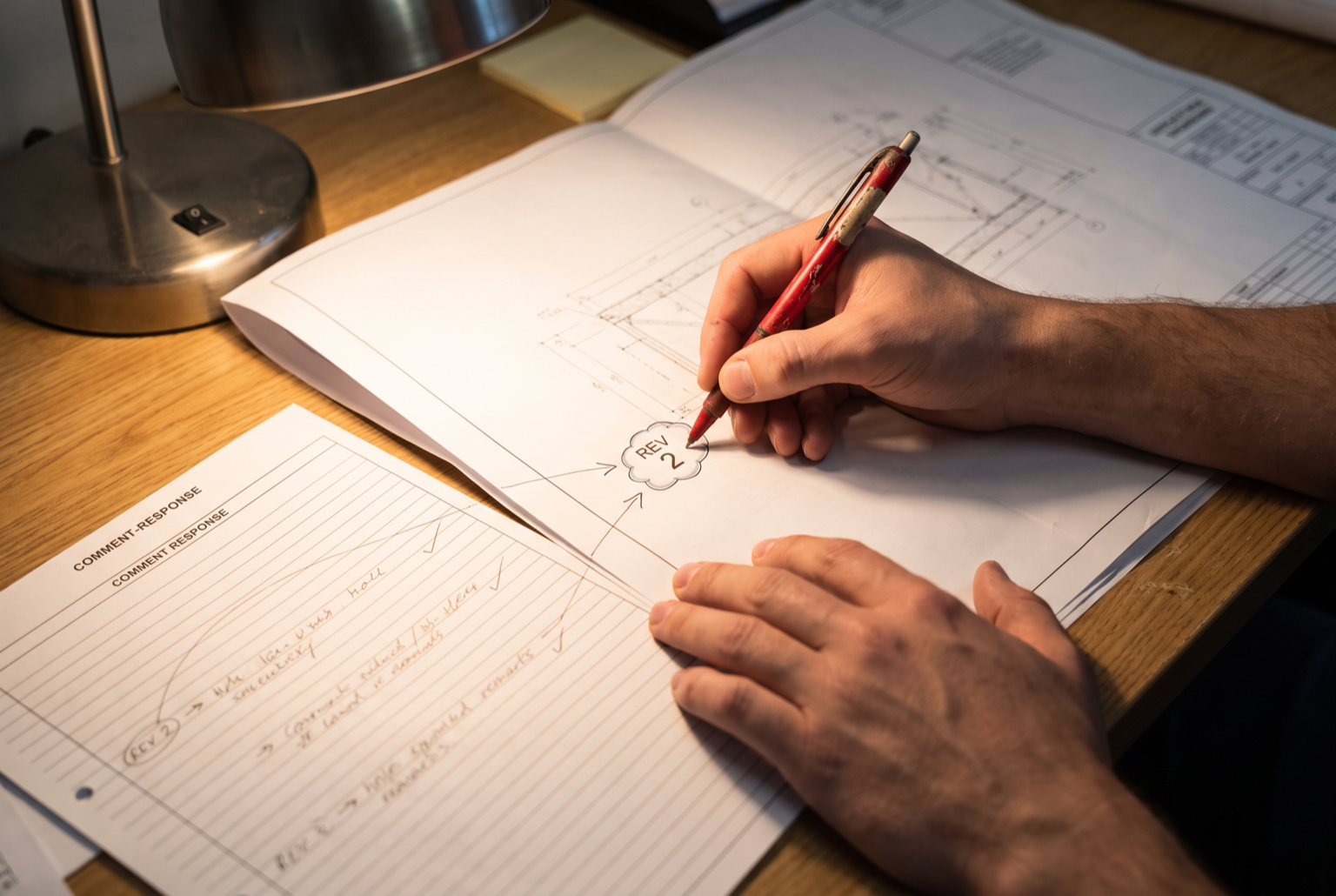Drawing revision clouds aligned with an organized response list