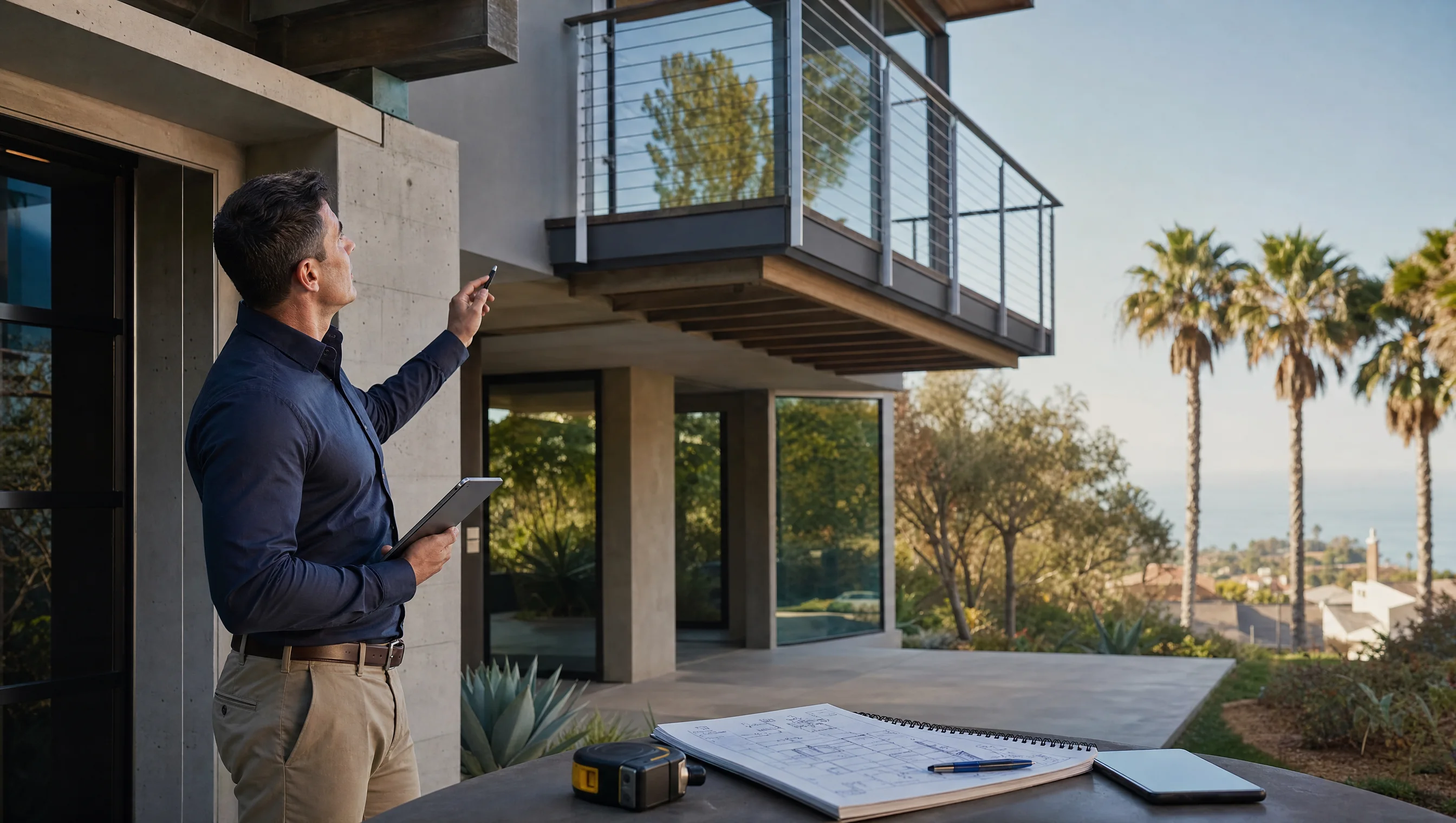 Professional Engineer evaluating balcony connections at an Orange County property